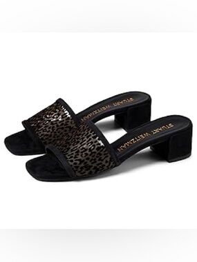 Stuart Weitzman Black & Brown Leopard Slide Mules